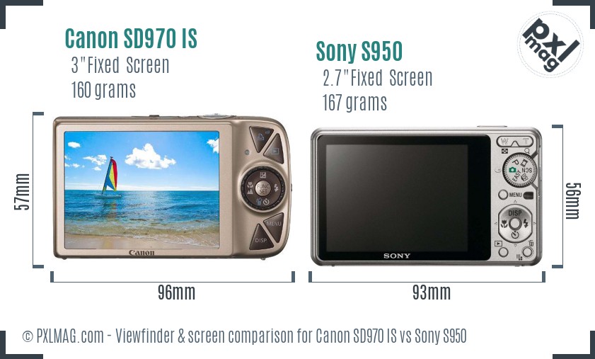 Canon SD970 IS vs Sony S950 Screen and Viewfinder comparison