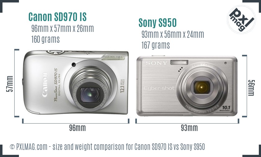 Canon SD970 IS vs Sony S950 size comparison