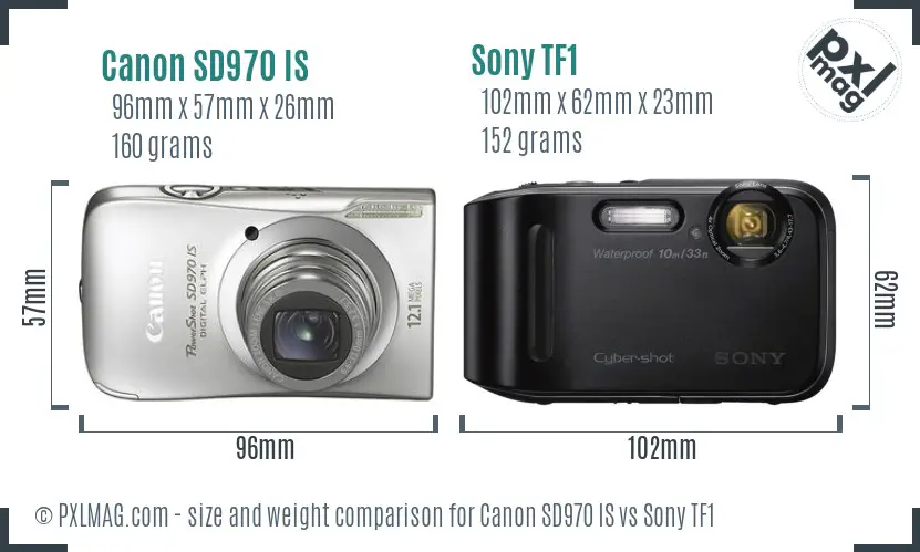 Canon SD970 IS vs Sony TF1 size comparison