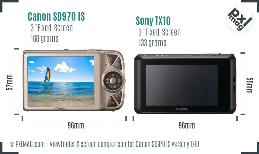 Canon SD970 IS vs Sony TX10 Screen and Viewfinder comparison