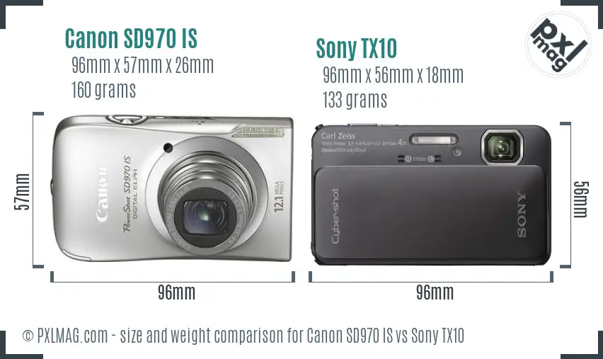 Canon SD970 IS vs Sony TX10 size comparison