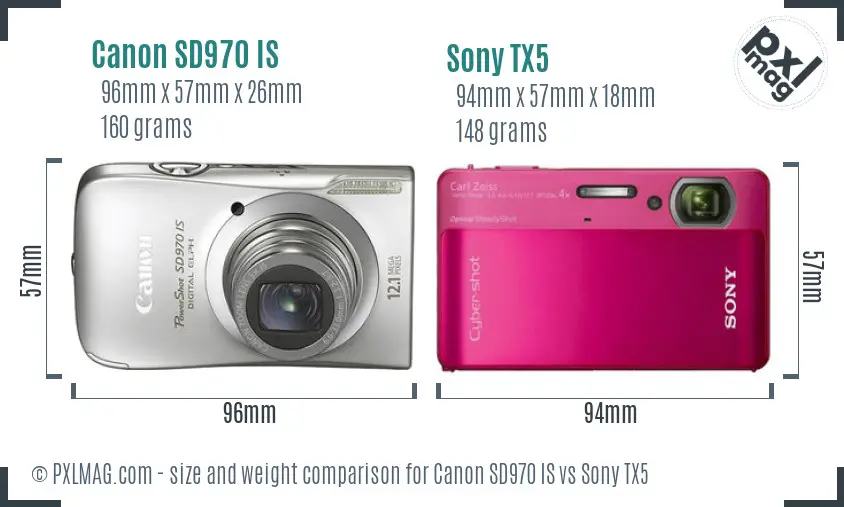 Canon SD970 IS vs Sony TX5 size comparison