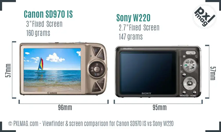 Canon SD970 IS vs Sony W220 Screen and Viewfinder comparison