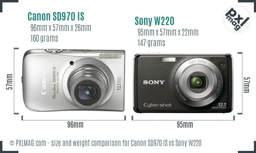 Canon SD970 IS vs Sony W220 size comparison