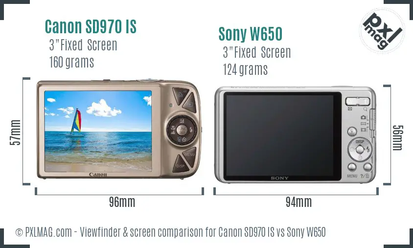 Canon SD970 IS vs Sony W650 Screen and Viewfinder comparison
