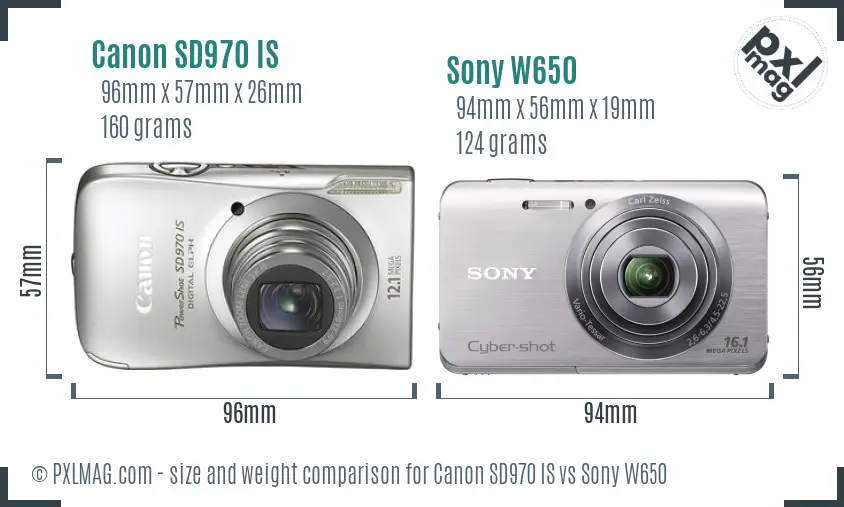 Canon SD970 IS vs Sony W650 size comparison