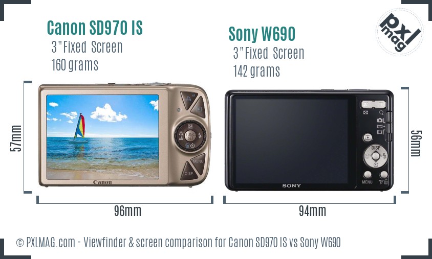 Canon SD970 IS vs Sony W690 Screen and Viewfinder comparison