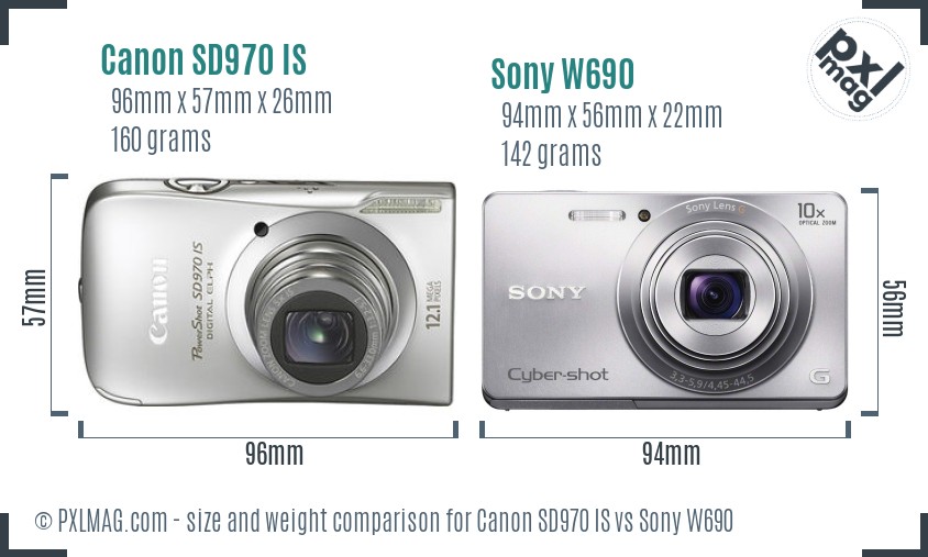 Canon SD970 IS vs Sony W690 size comparison