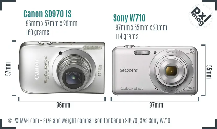 Canon SD970 IS vs Sony W710 size comparison