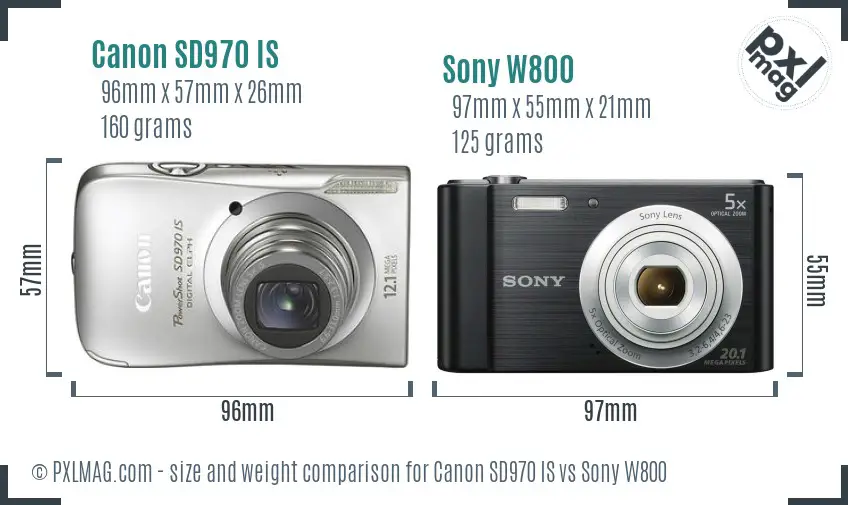 Canon SD970 IS vs Sony W800 size comparison Canon SD970 IS vs Sony W800 size comparison