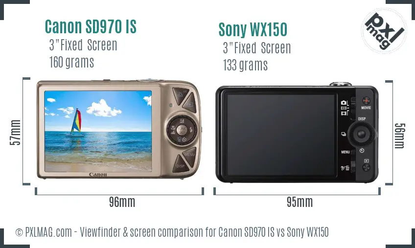 Canon SD970 IS vs Sony WX150 Screen and Viewfinder comparison Canon SD970 IS vs Sony WX150 Screen and Viewfinder comparison