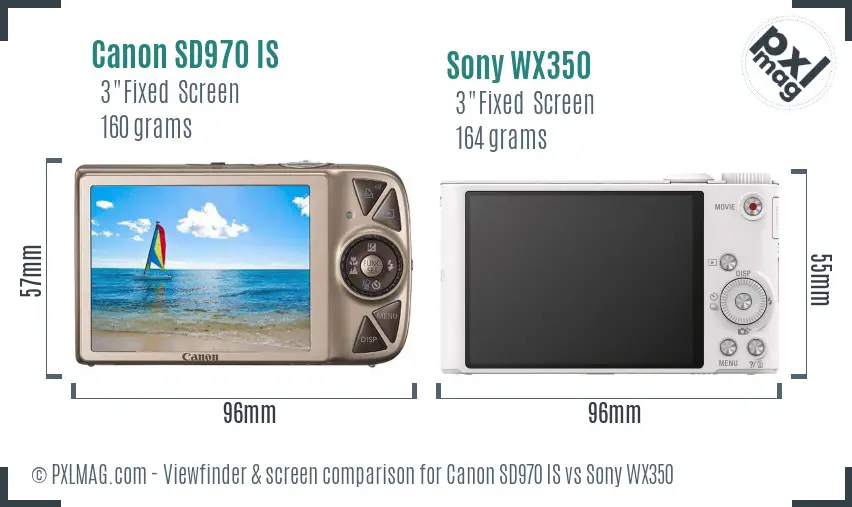 Canon SD970 IS vs Sony WX350 Screen and Viewfinder comparison