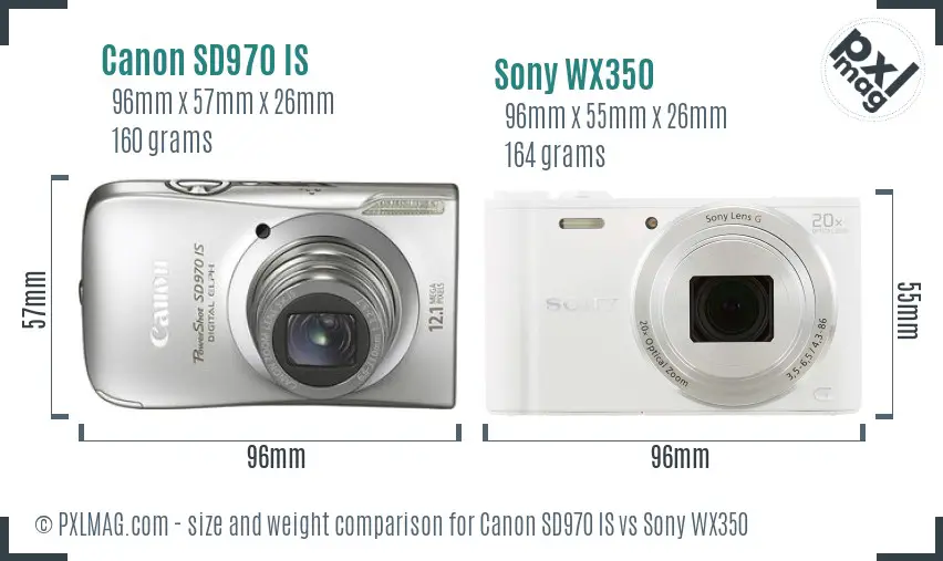 Canon SD970 IS vs Sony WX350 size comparison