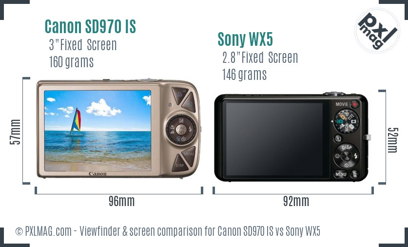 Canon SD970 IS vs Sony WX5 Screen and Viewfinder comparison