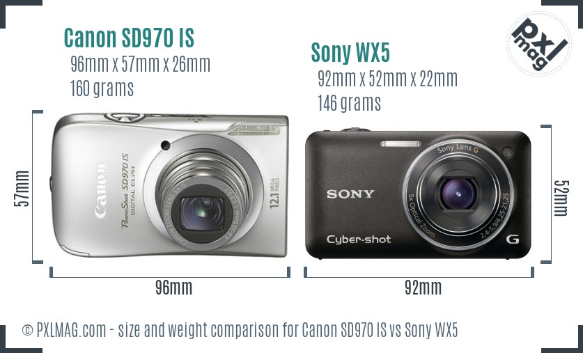 Canon SD970 IS vs Sony WX5 size comparison Canon SD970 IS vs Sony WX5 size comparison