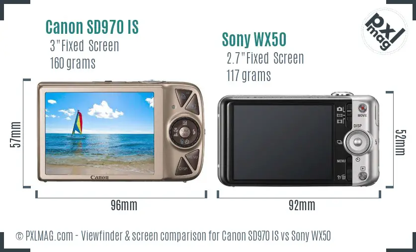 Canon SD970 IS vs Sony WX50 Screen and Viewfinder comparison