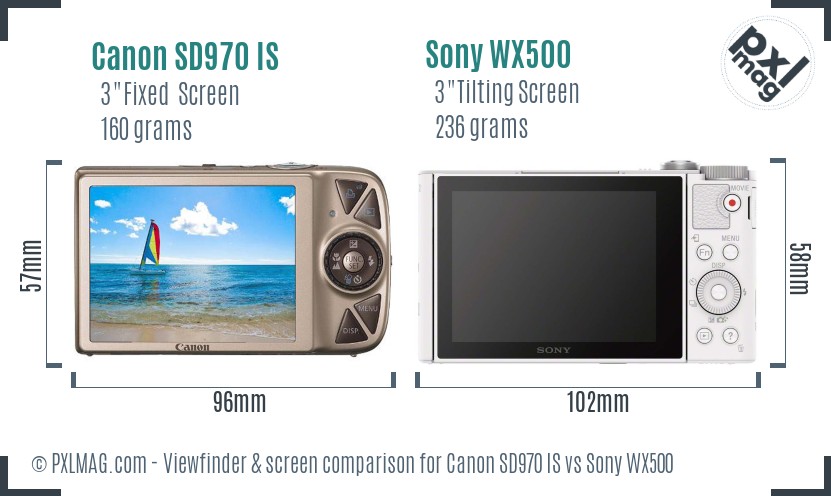 Canon SD970 IS vs Sony WX500 Screen and Viewfinder comparison