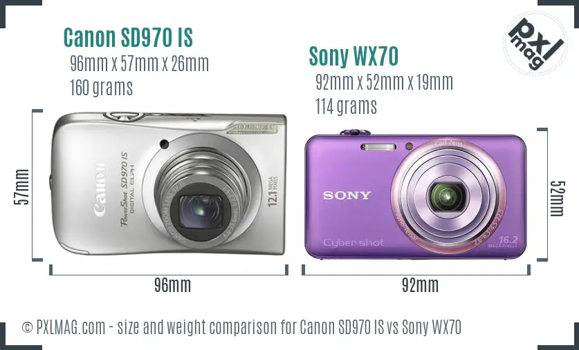 Canon SD970 IS vs Sony WX70 size comparison