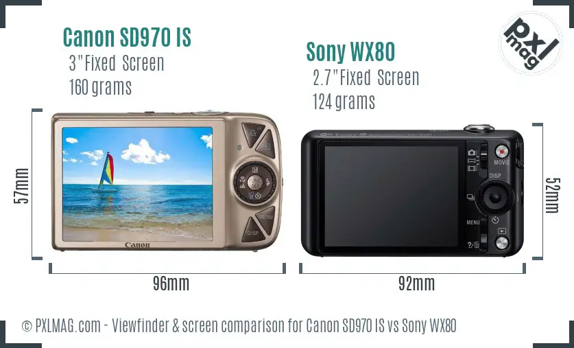 Canon SD970 IS vs Sony WX80 Screen and Viewfinder comparison