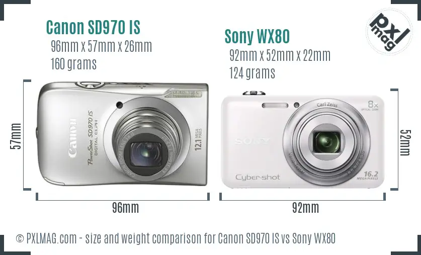 Canon SD970 IS vs Sony WX80 size comparison