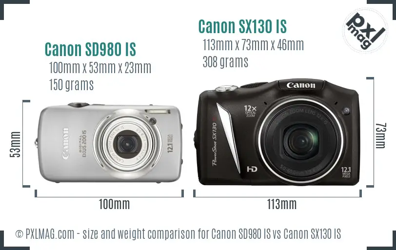 Canon SD980 IS vs Canon SX130 IS size comparison