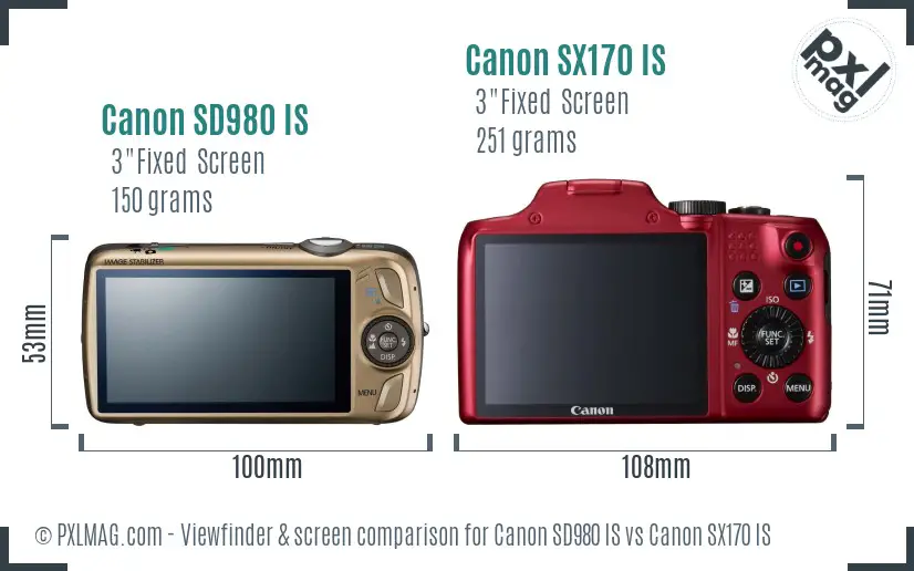 Canon SD980 IS vs Canon SX170 IS Screen and Viewfinder comparison