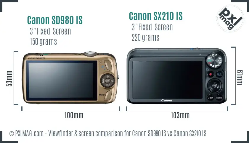 Canon SD980 IS vs Canon SX210 IS Screen and Viewfinder comparison