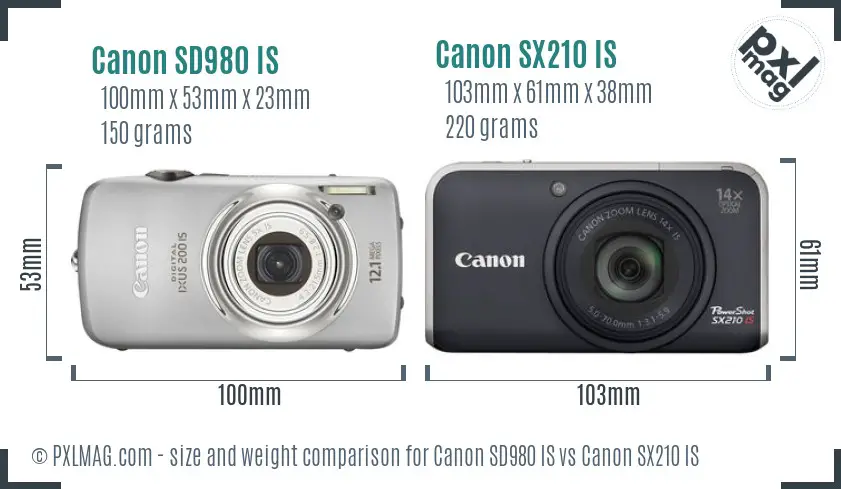 Canon SD980 IS vs Canon SX210 IS size comparison