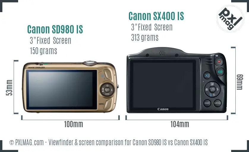 Canon SD980 IS vs Canon SX400 IS Screen and Viewfinder comparison