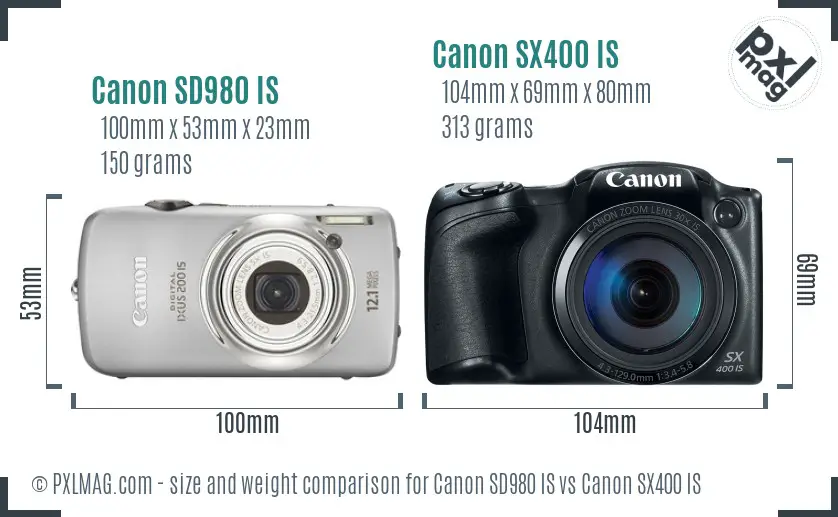 Canon SD980 IS vs Canon SX400 IS size comparison