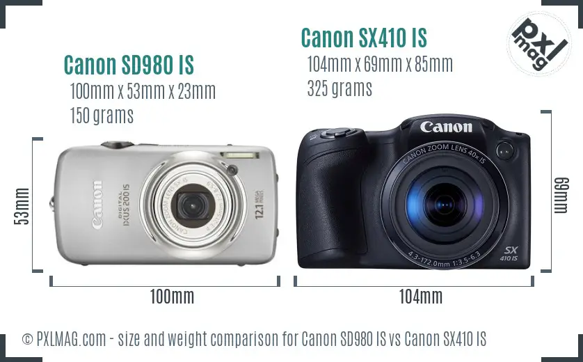Canon SD980 IS vs Canon SX410 IS size comparison