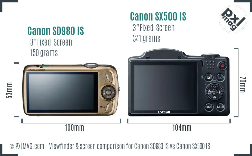 Canon SD980 IS vs Canon SX500 IS Screen and Viewfinder comparison