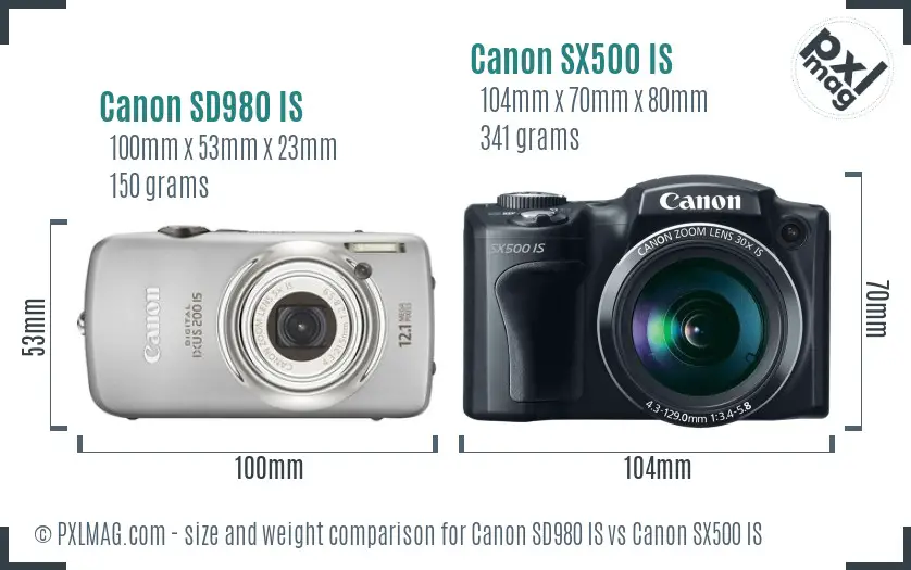 Canon SD980 IS vs Canon SX500 IS size comparison