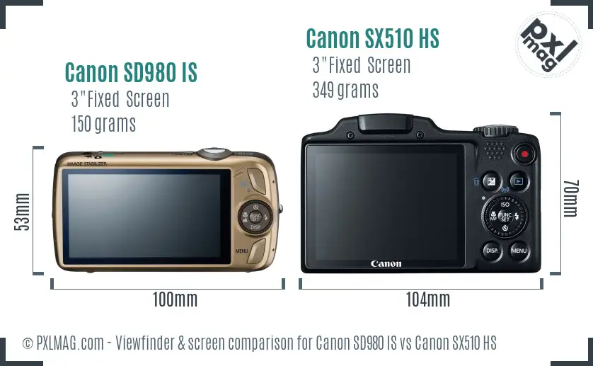 Canon SD980 IS vs Canon SX510 HS Screen and Viewfinder comparison