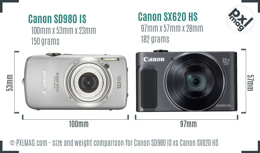 Canon SD980 IS vs Canon SX620 HS size comparison