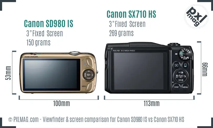 Canon SD980 IS vs Canon SX710 HS Screen and Viewfinder comparison