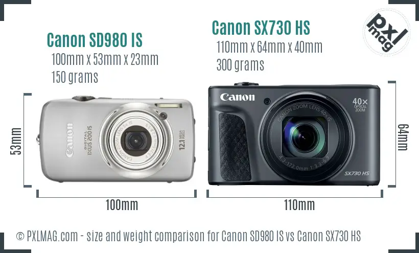 Canon SD980 IS vs Canon SX730 HS size comparison