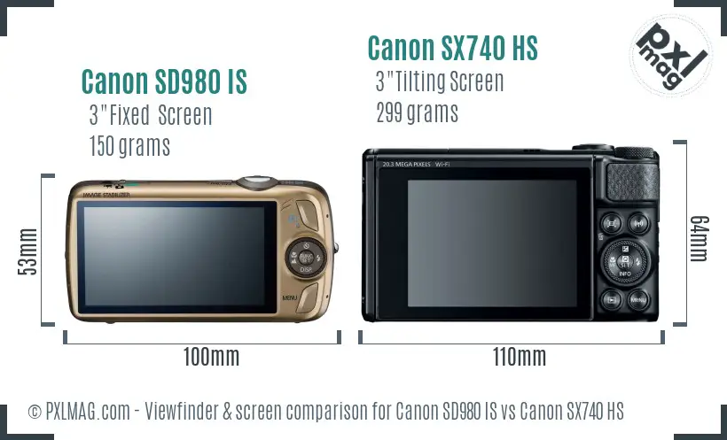 Canon SD980 IS vs Canon SX740 HS Screen and Viewfinder comparison