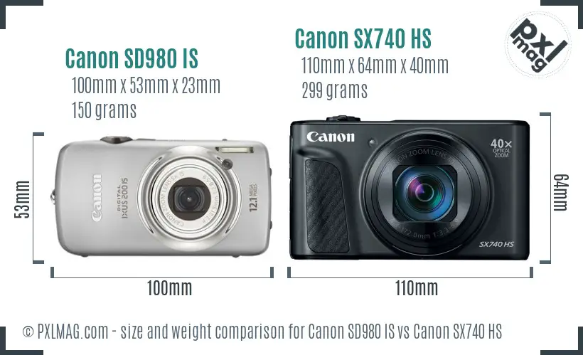Canon SD980 IS vs Canon SX740 HS size comparison