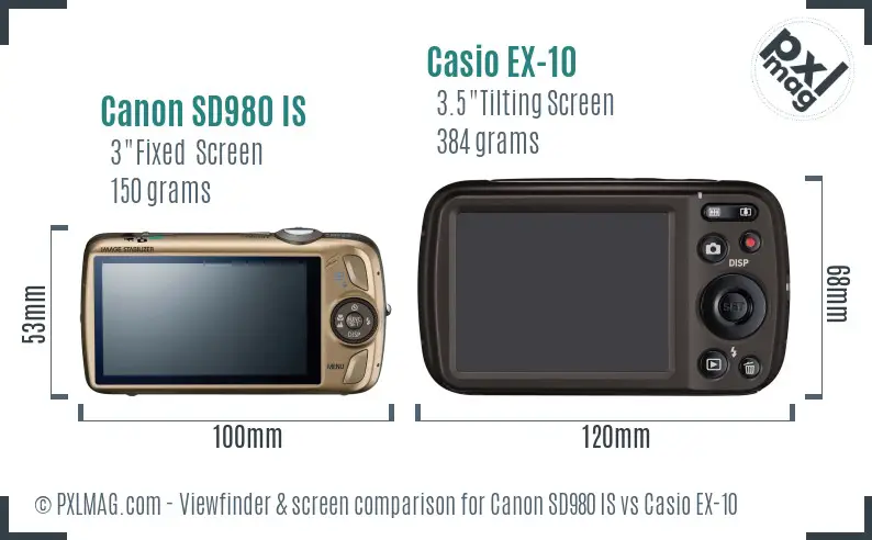 Canon SD980 IS vs Casio EX-10 Screen and Viewfinder comparison