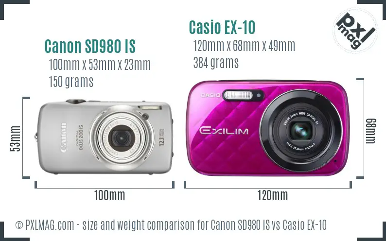 Canon SD980 IS vs Casio EX-10 size comparison