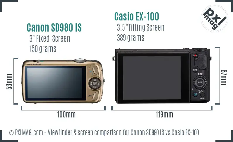 Canon SD980 IS vs Casio EX-100 Screen and Viewfinder comparison
