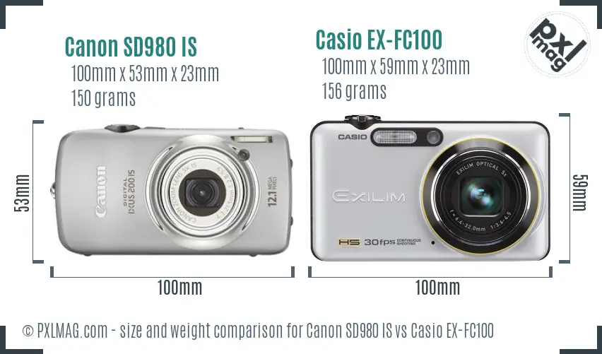 Canon SD980 IS vs Casio EX-FC100 size comparison