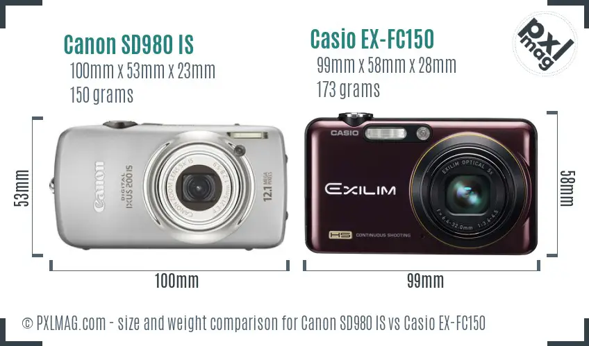 Canon SD980 IS vs Casio EX-FC150 size comparison