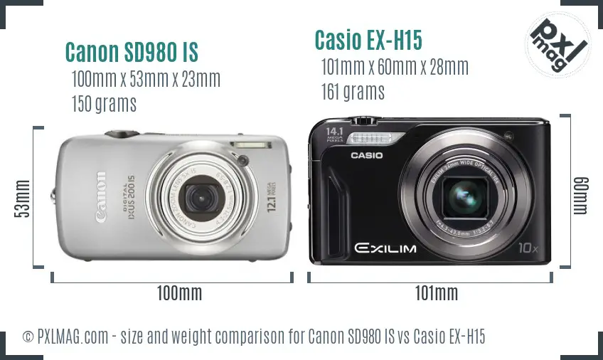 Canon SD980 IS vs Casio EX-H15 size comparison