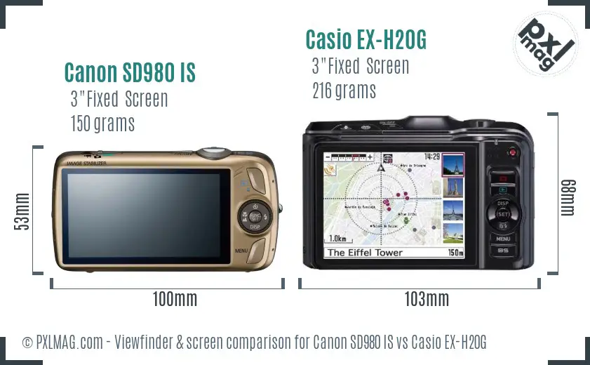 Canon SD980 IS vs Casio EX-H20G Screen and Viewfinder comparison