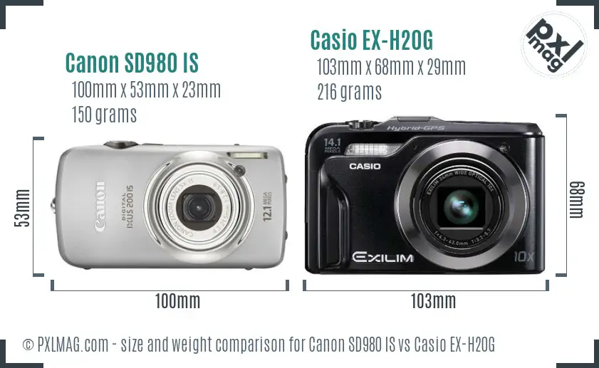 Canon SD980 IS vs Casio EX-H20G size comparison