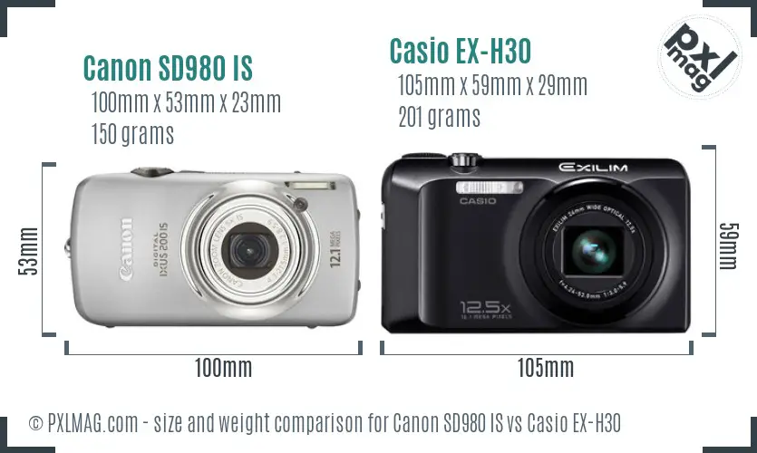 Canon SD980 IS vs Casio EX-H30 size comparison