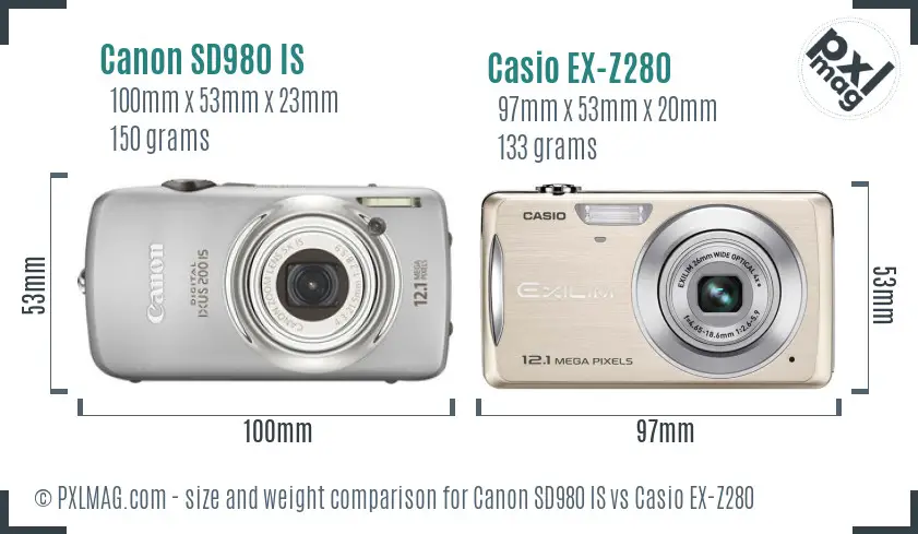 Canon SD980 IS vs Casio EX-Z280 size comparison