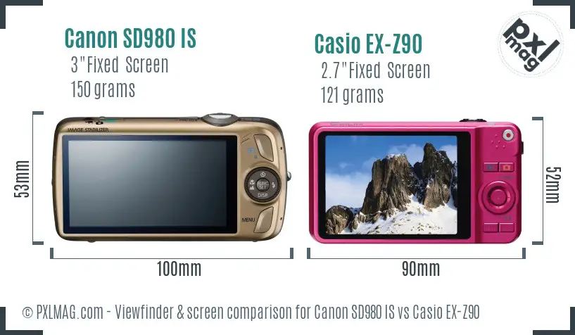 Canon SD980 IS vs Casio EX-Z90 Screen and Viewfinder comparison